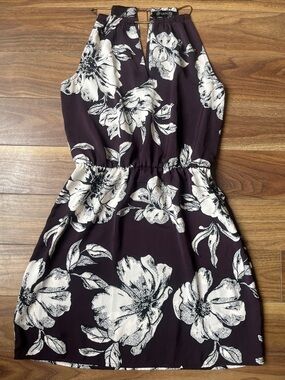 Dynamite Dark Purple and White Floral Halter Mini Dress Size XS Sleeveless